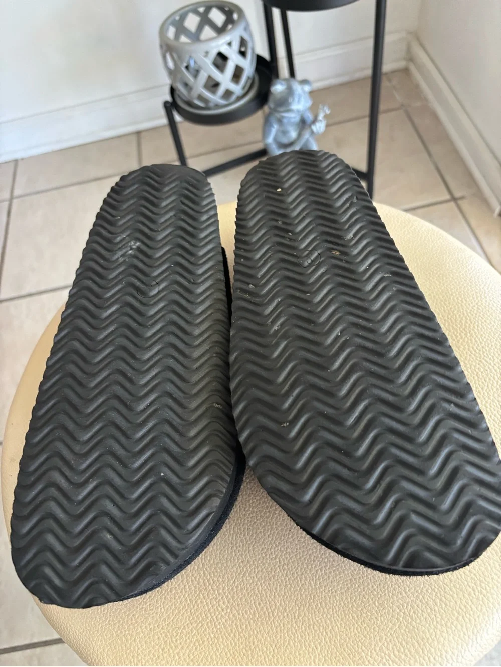 Women Black Suede Slip-On Clog with Dual Gold Buckles